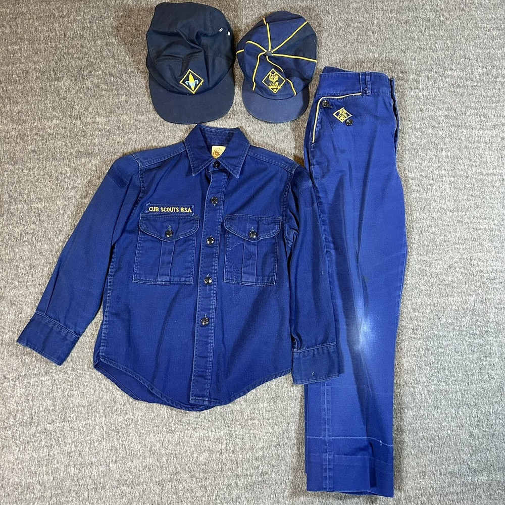 Vintage 50s 60s Cub Scouts BSA Uniform with 2 Hats Houston Boy Scouts Sanforized